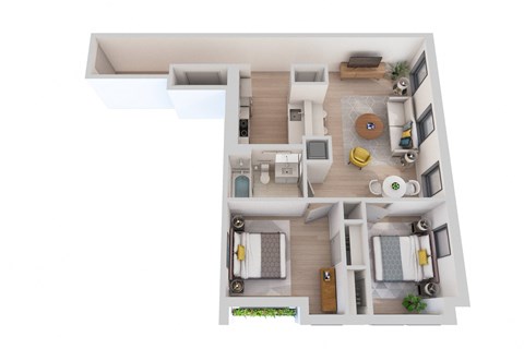 Floor plan for 2 beds, 1 bath, 785 sqft